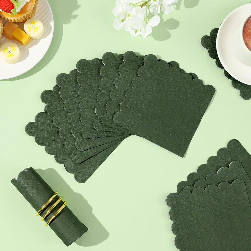NatNarr 120 Pcs Cocktail Napkins Olive Green Napkins Disposable Scalloped Dessert Beverage Napkin Dark Green Dinner Napkin for Wedding, Bridal Baby Shower, Christmas, 5 x 5 Inch - Image 4